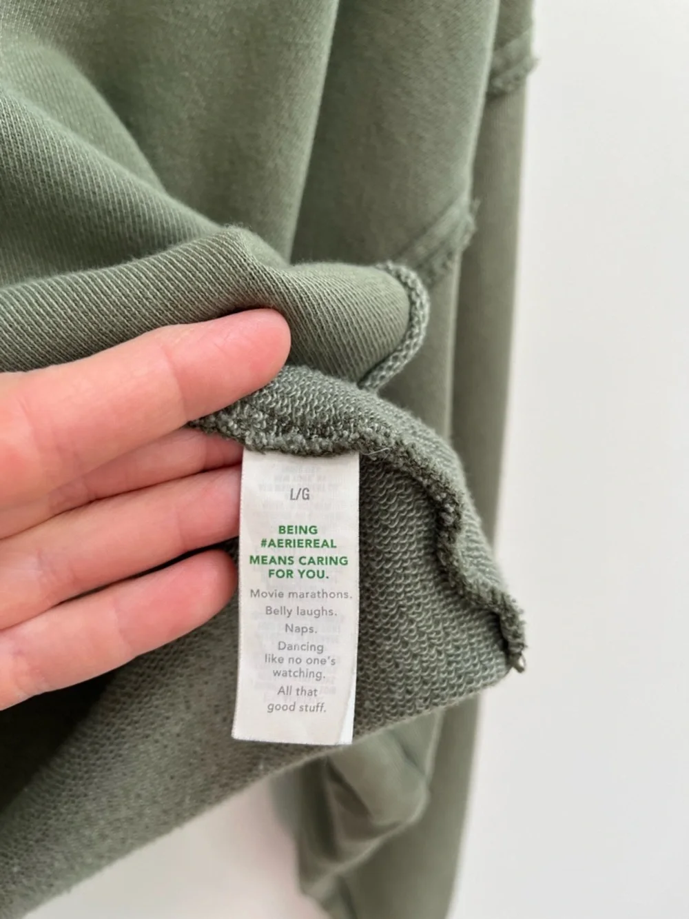Aerie Cropped Open Neck Hoodie Sweatshirt Olive Sage Green Relaxed Casual Large - Picture 8 of 11